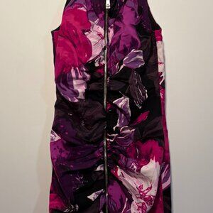 Caché Floral Dress Size 2 Adjustable Fit Purple Pink Cocktail Dress